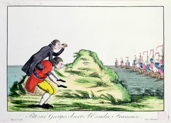 William Pitt the Younger riding on the back of George III Observing the French Squadron, 1803